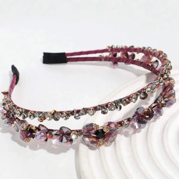 Gorgeous Rhinestone Headband (Burgundy) NEW - Picture 2 of 3
